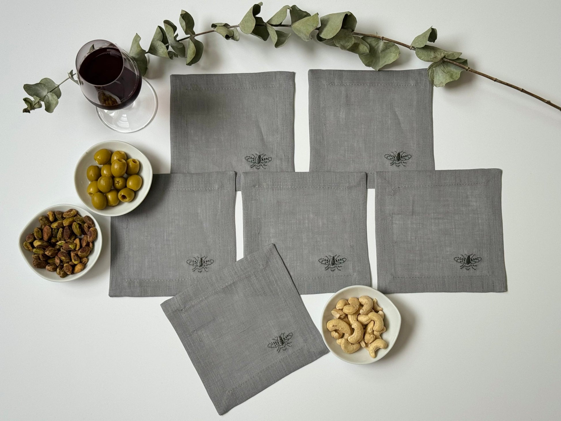 Servilletas Cocktail Abeja Lino Gris (Set 6 piezas)