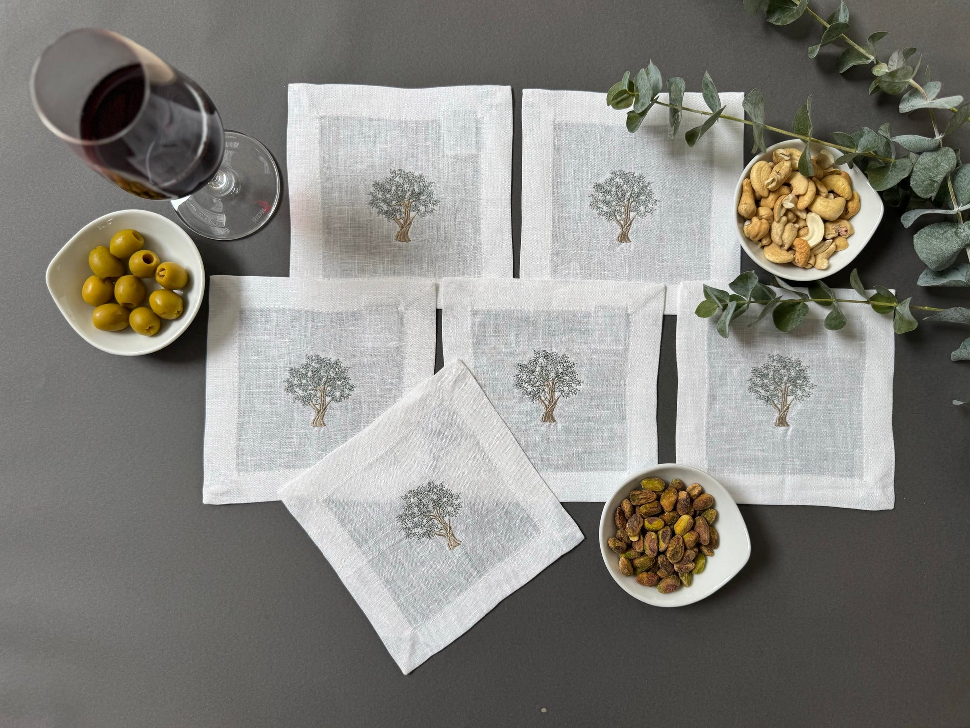 Servilletas Cocktail Olivo Lino Blanco (Set 6 piezas)