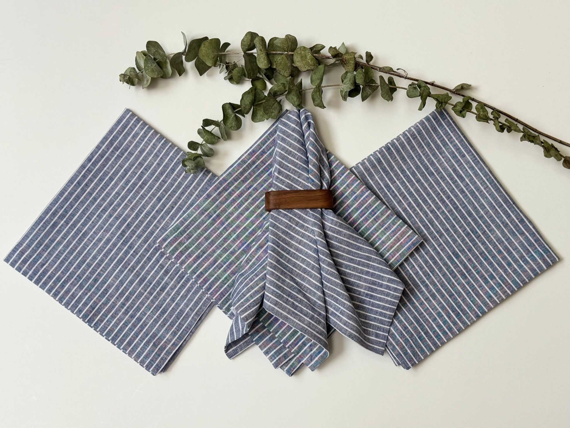 Servilletas Lino Algodón Azul Rayas (Set 4 piezas)