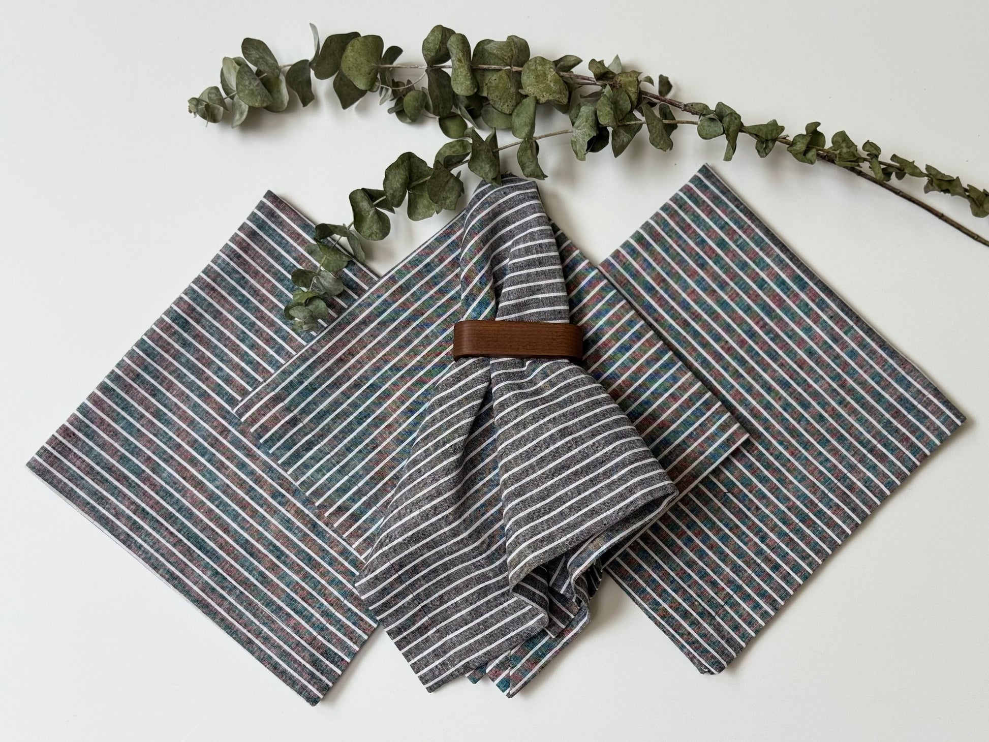 Servilletas Lino Algodón Carbón Rayas (Set 4 piezas)