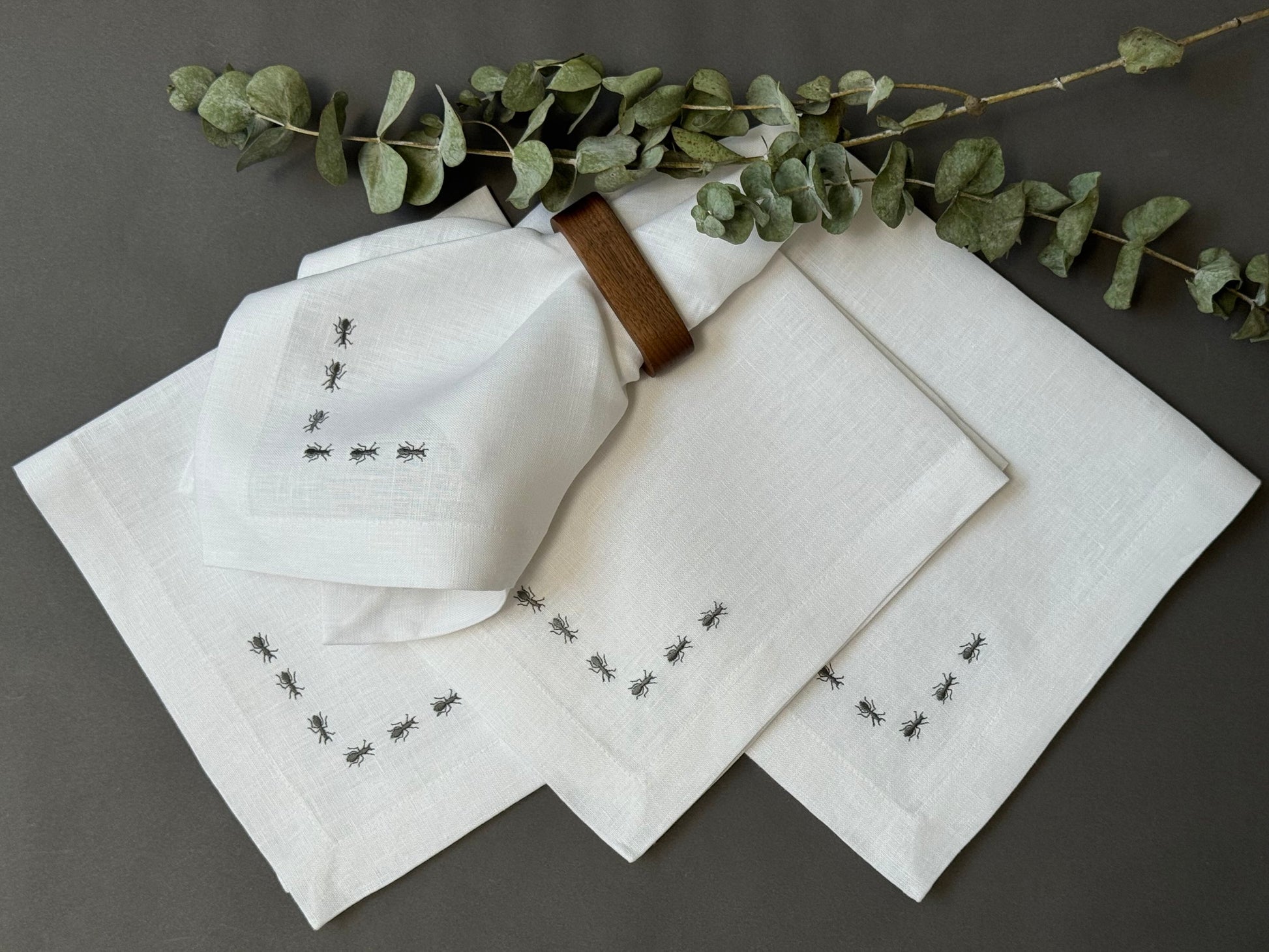 Servilletas Hormigas Lino Blanco (Set 4 piezas)