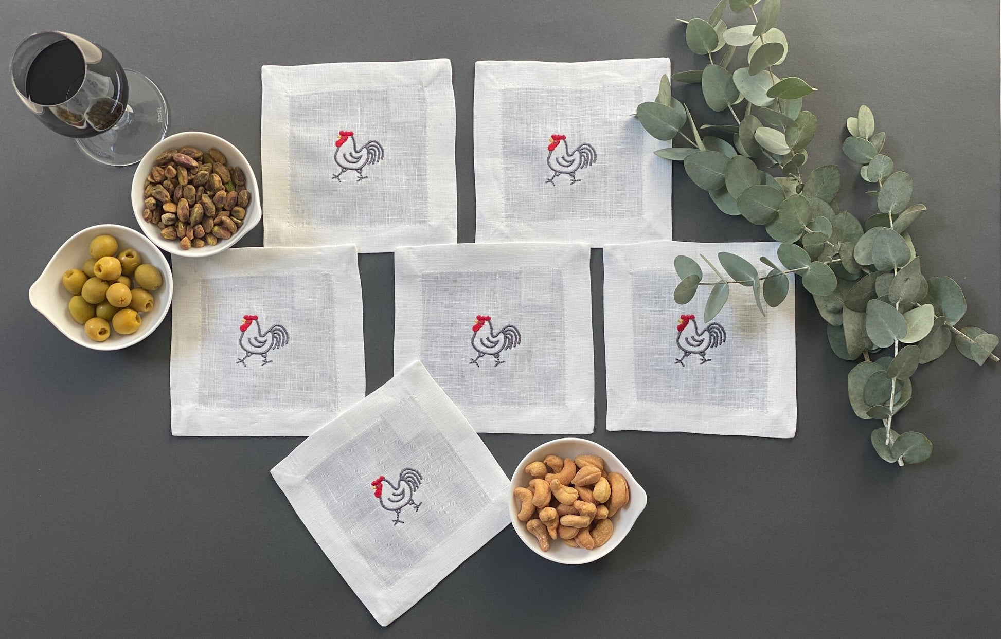 Servilletas Cocktail Gallo Lino Blanco (Set 6 piezas)