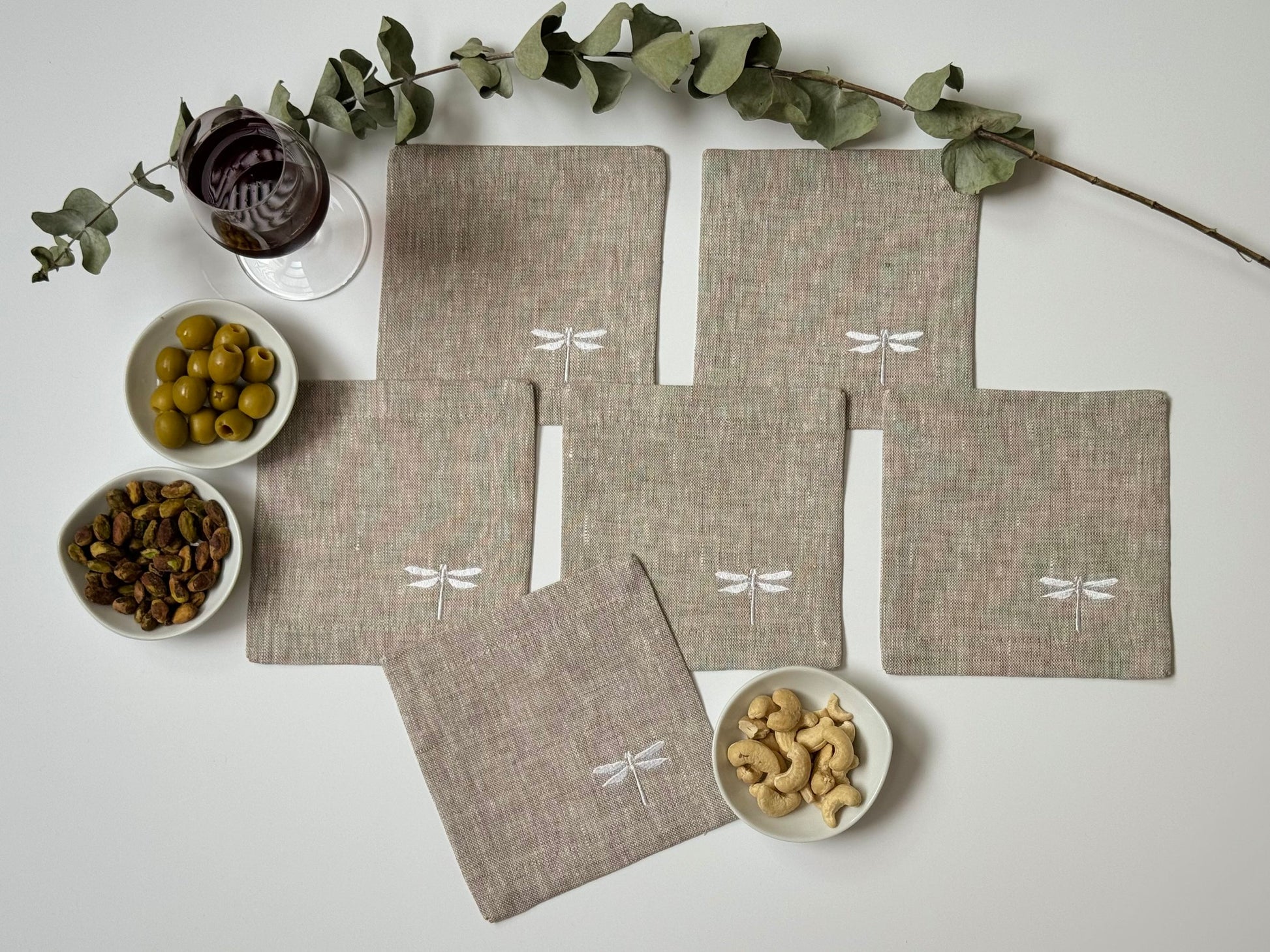 Servilletas Cocktail Libélula Lino Natural (Set 6 piezas)