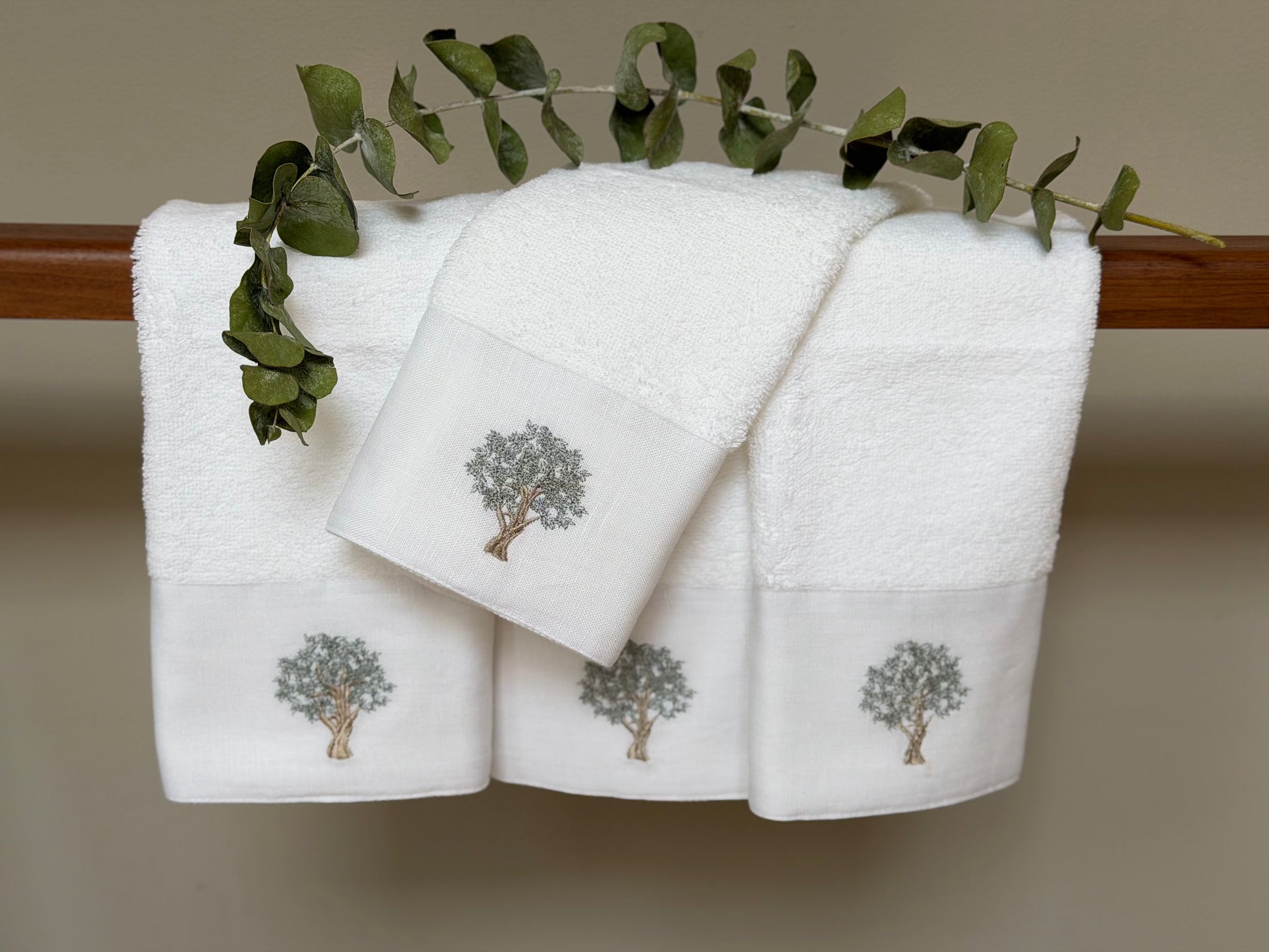 Toalla Olivo Facial Cenefa Lino (Set 4 piezas)