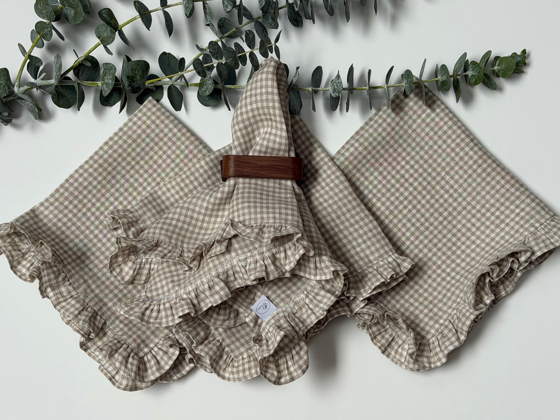 Servilletas Holán Lino Cuadros Natural y Blanco (Set 4 piezas)