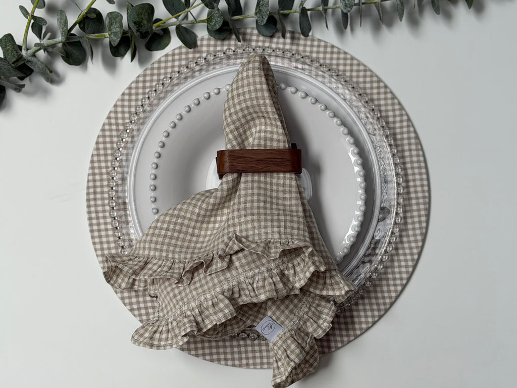 Fundas Plato Base Lino Cuadros Natural y Blanco (Set 4 piezas)