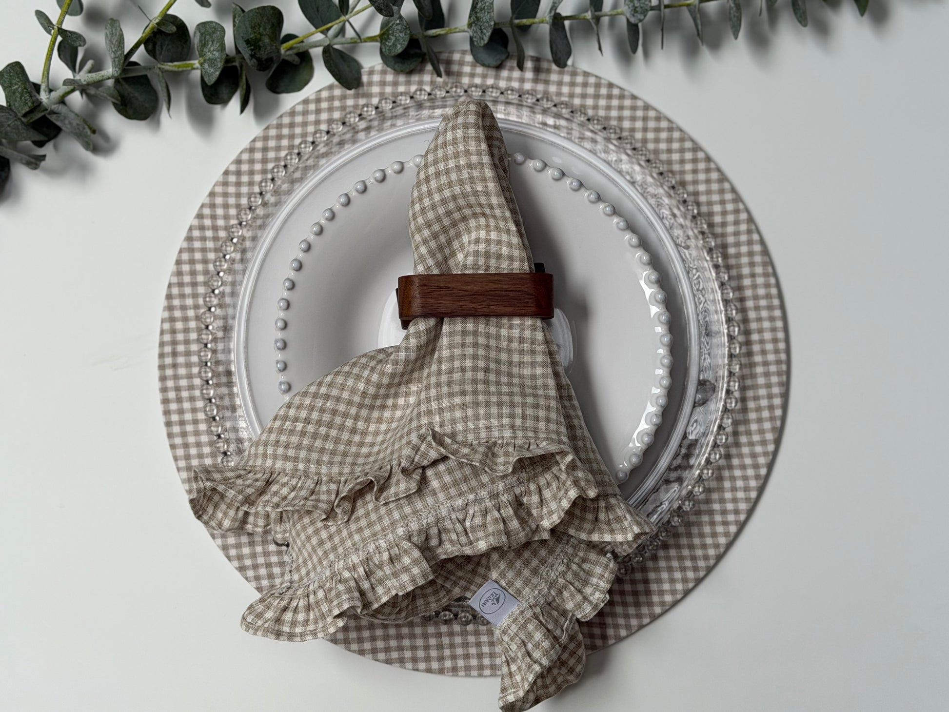 Fundas Plato Base Lino Cuadros Natural y Blanco (Set 4 piezas)