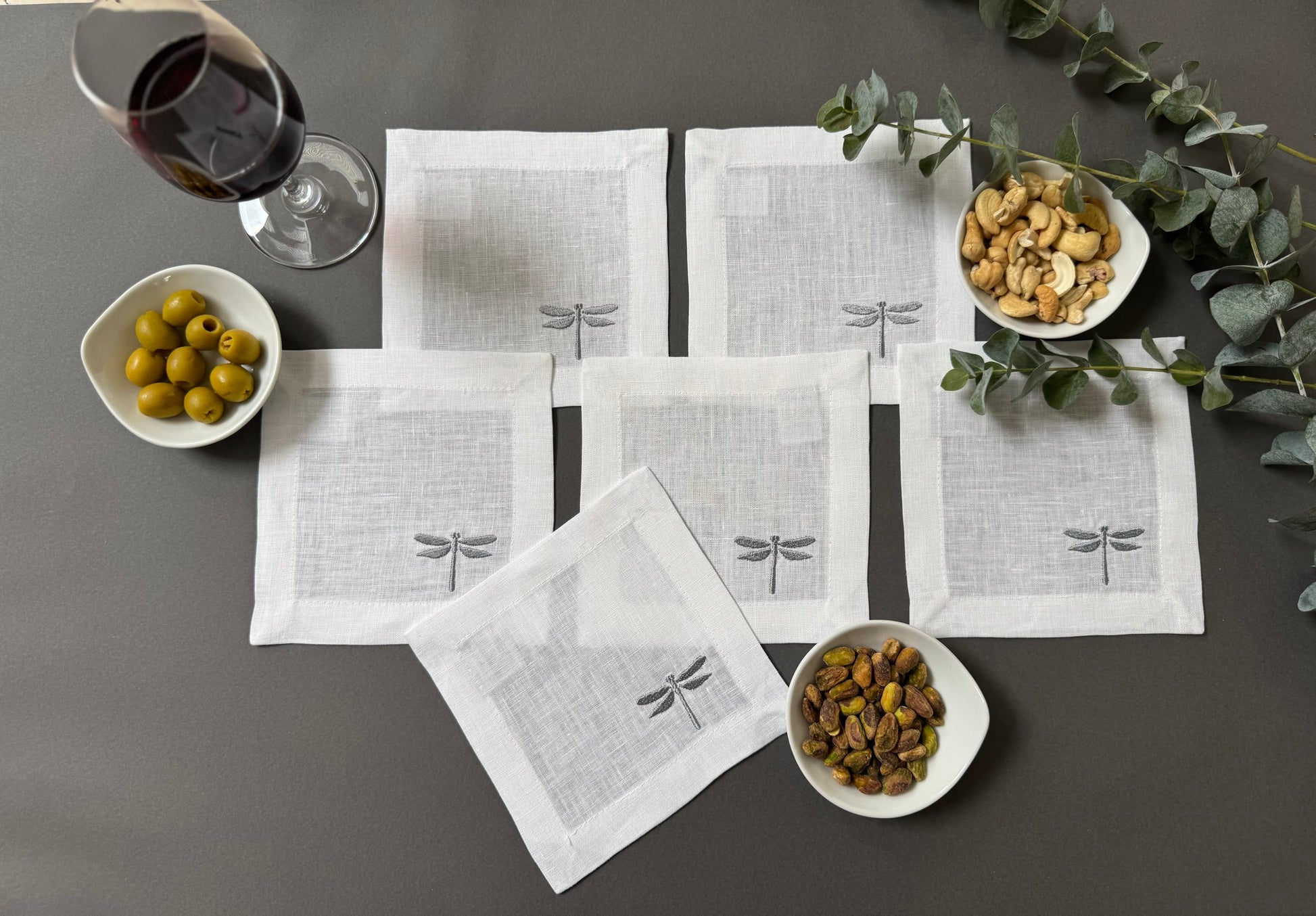 Servilletas Cocktail Libélula Lino Blanco (Set 6 piezas)