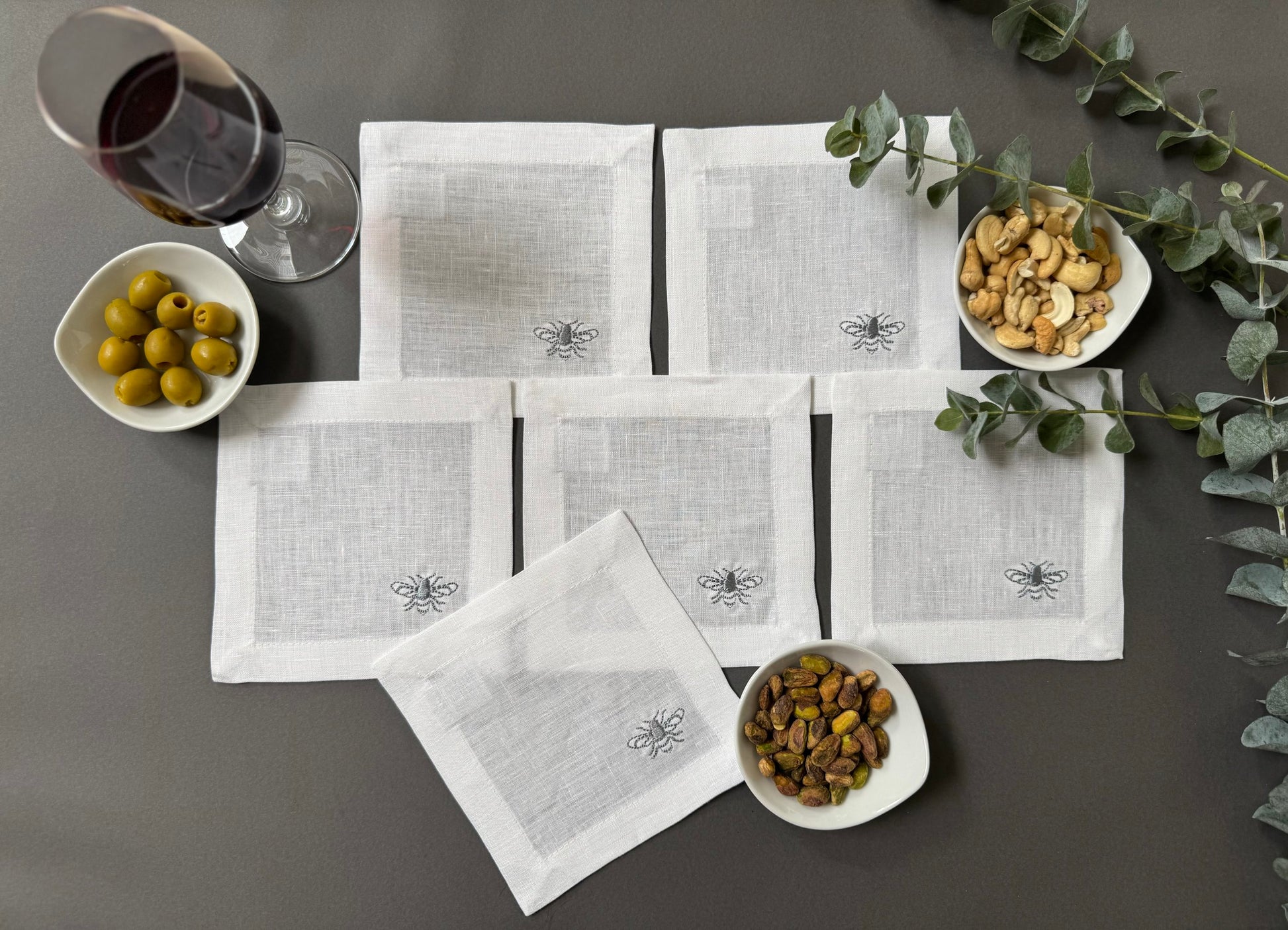 Servilletas Cocktail Abeja Lino Blanco (Set 6 piezas)