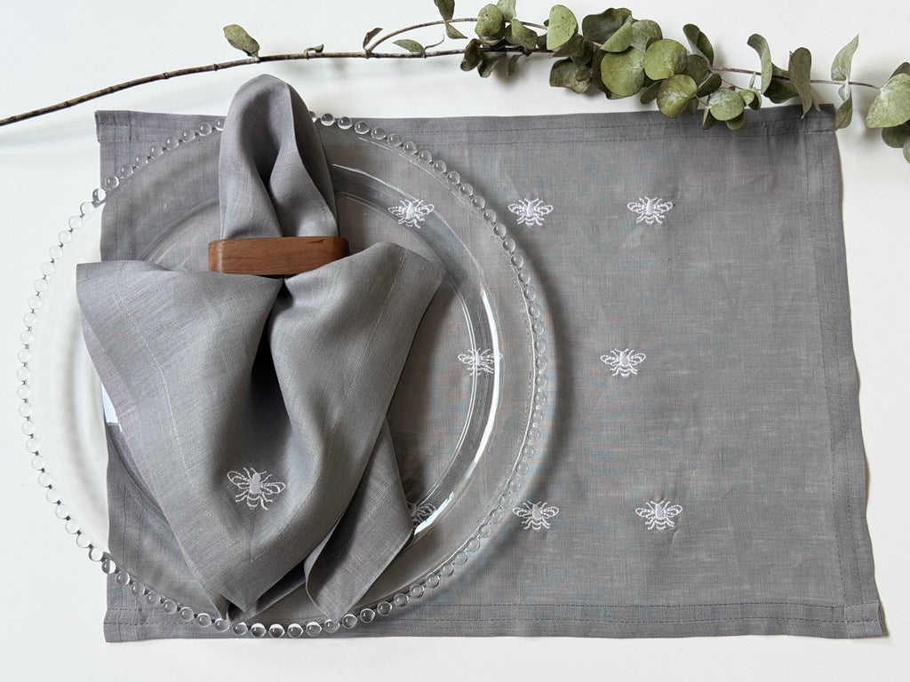 Servilletas Lino Abeja Gris (Set 4 piezas)