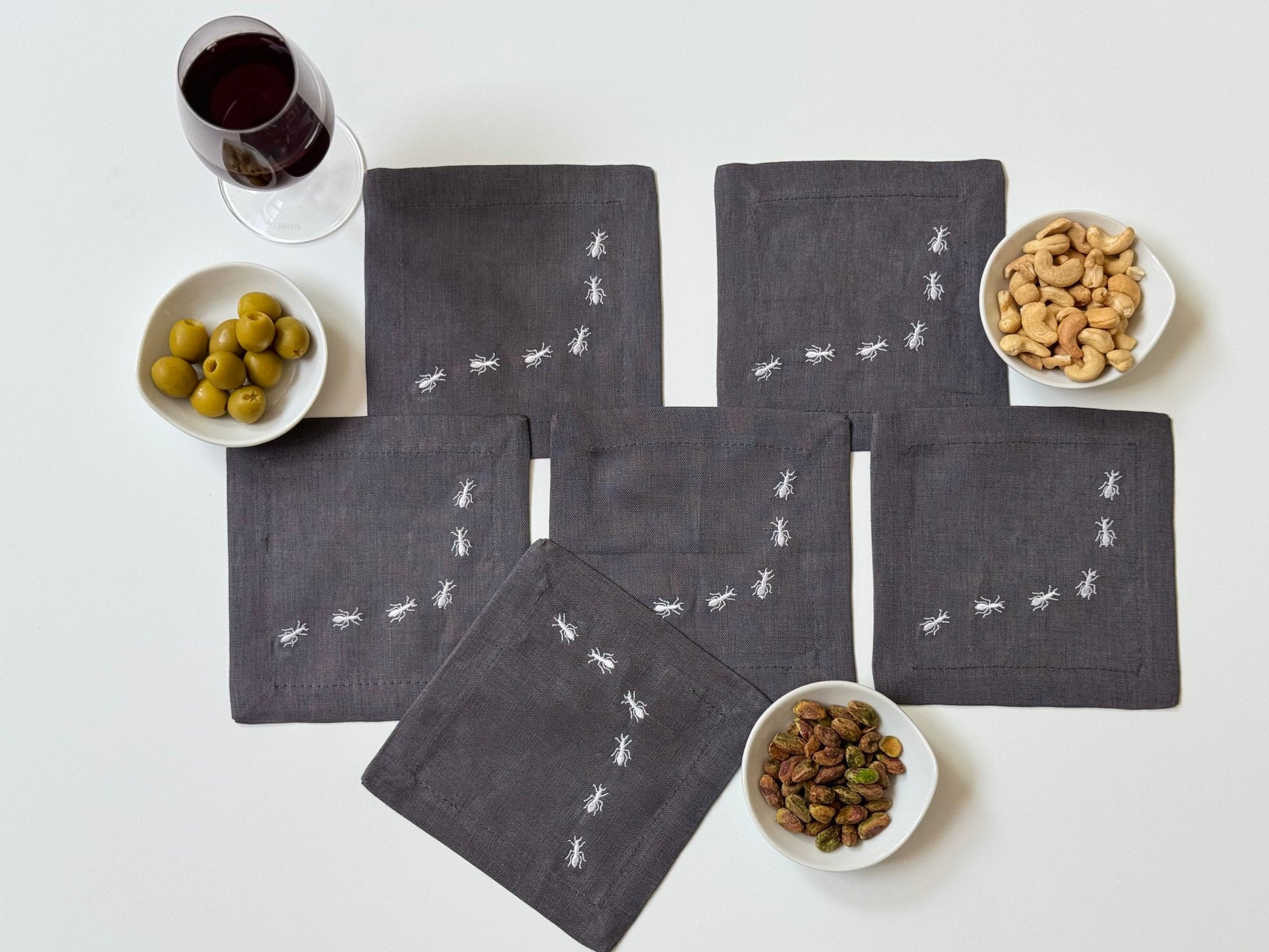 Servilletas Cocktail Hormigas Lino Oxford (Set 6 piezas)
