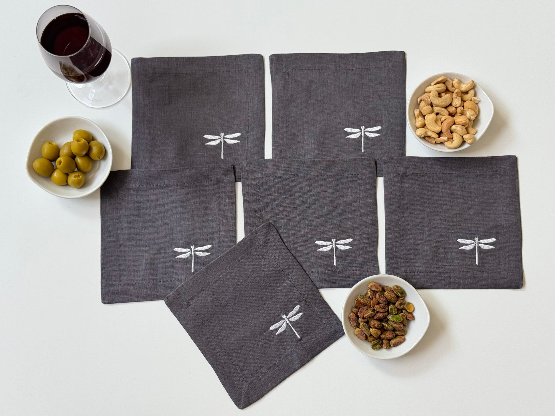 Servilletas Cocktail Libélula Lino Oxford (Set 6 piezas)