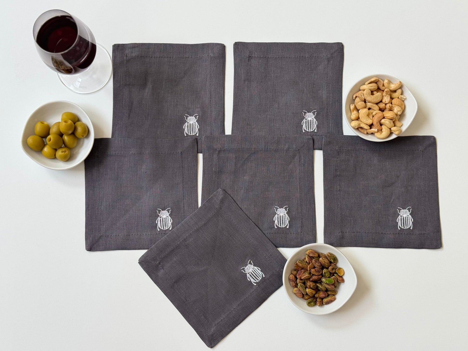 Servilletas Cocktail Escarabajo Lino Oxford (Set 6 piezas)