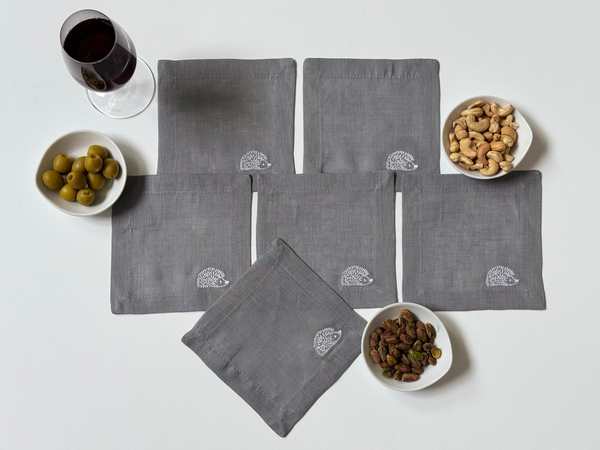 Servilletas Cocktail Puerco Espín Lino Gris (Set 6 piezas)