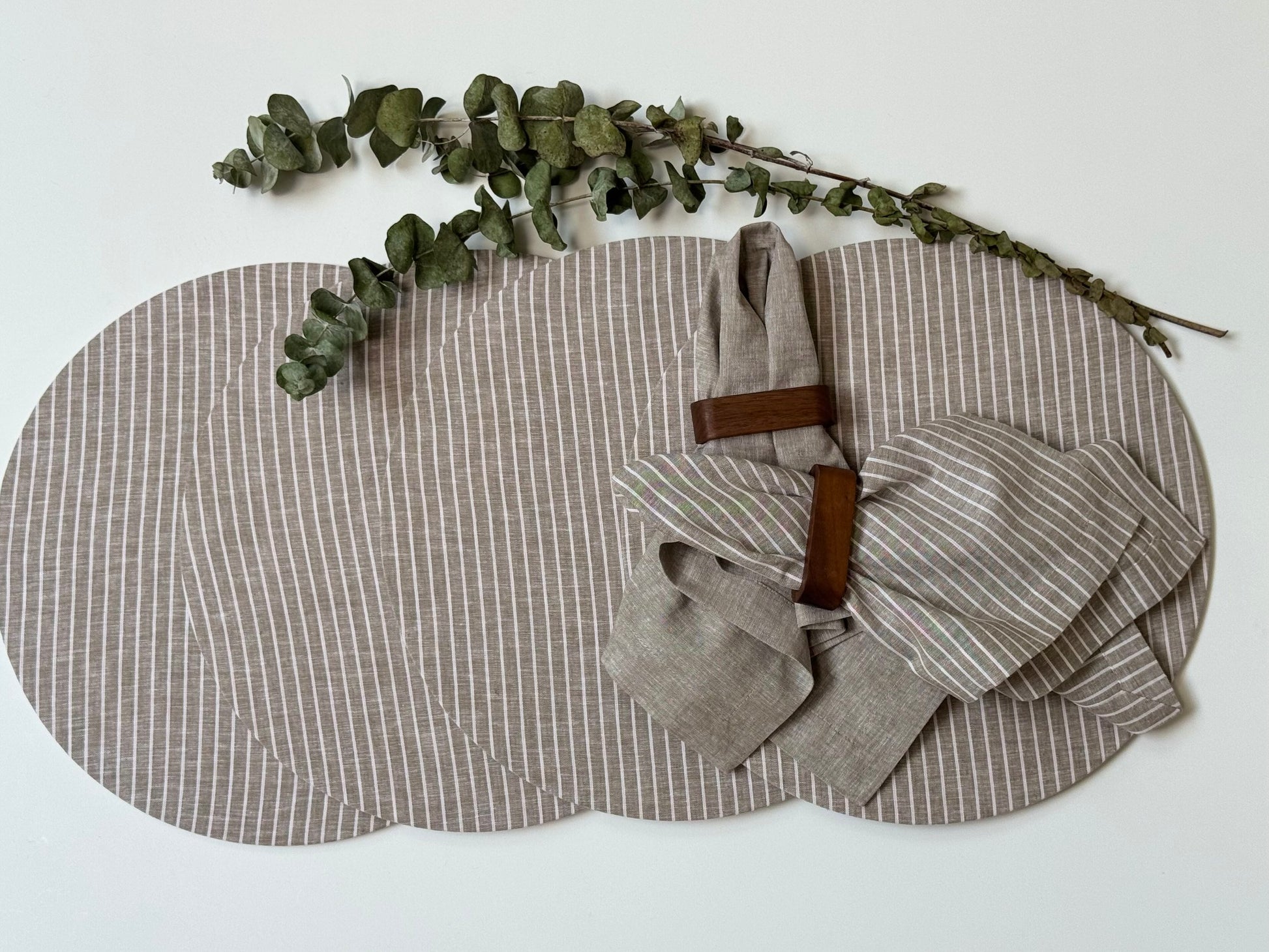Servilletas Lino Algodón Olivo-Natural Rayas (Set 4 piezas)