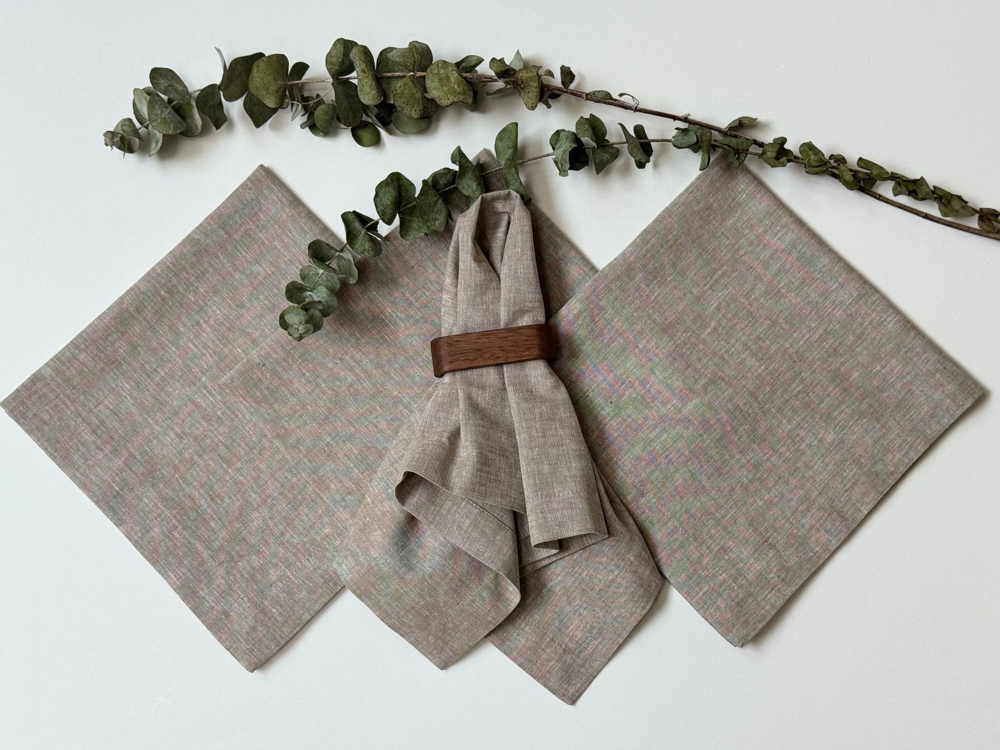 Servilletas Lino Algodón Olivo-Natural (Set 4 piezas)
