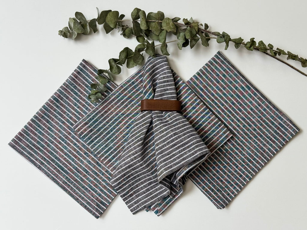 Servilletas Lino Algodón Carbón Rayas (Set 4 piezas)