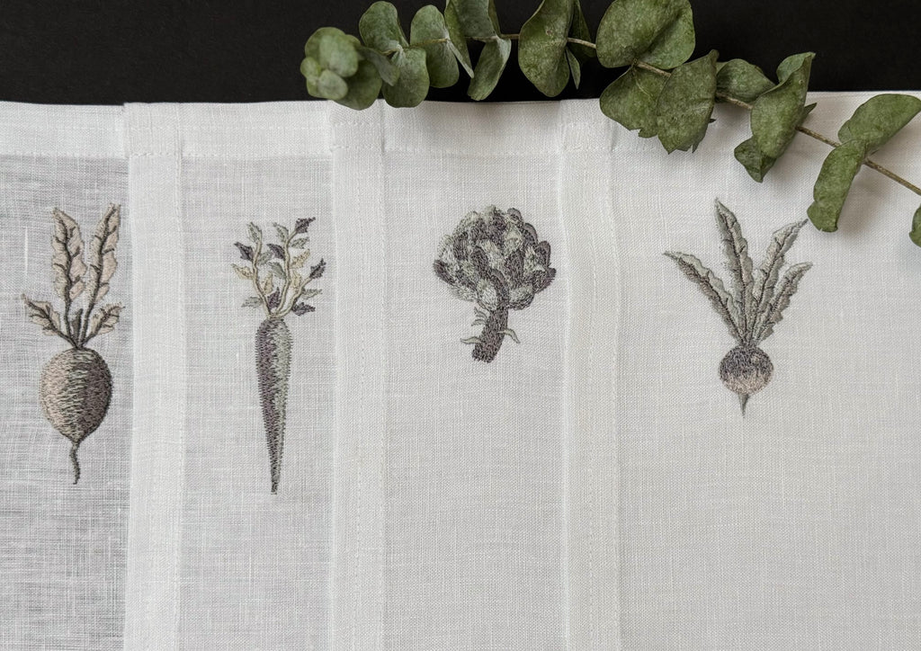 Individuales Mix Verduras Lino Blanco (Set 4 piezas)