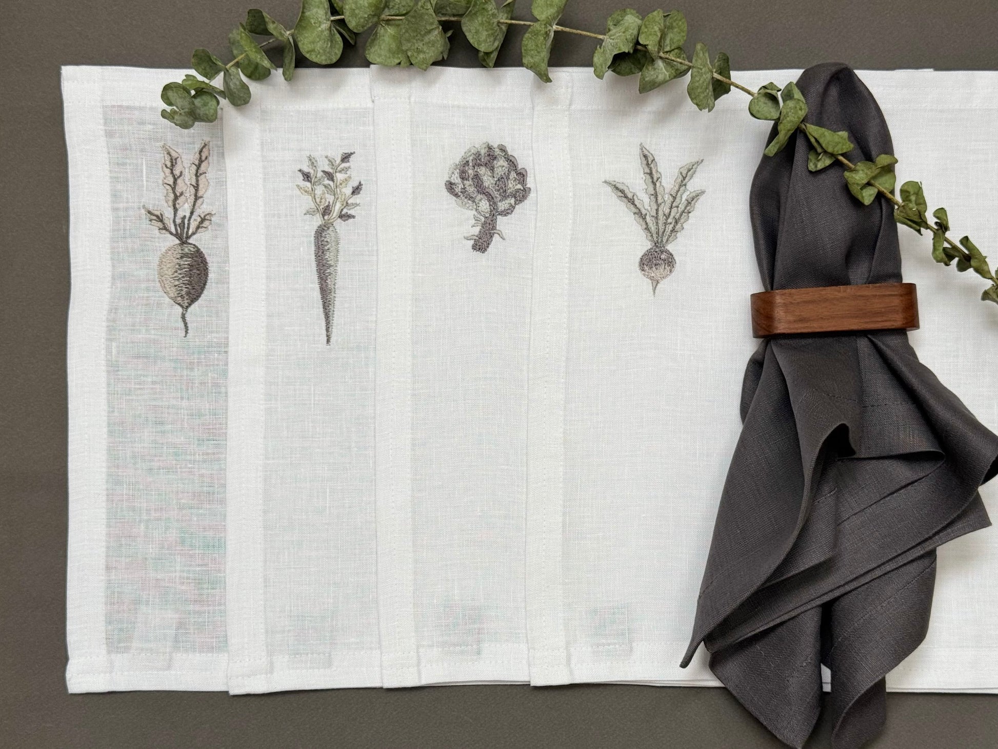 Individuales Mix Verduras Lino Blanco (Set 4 piezas)