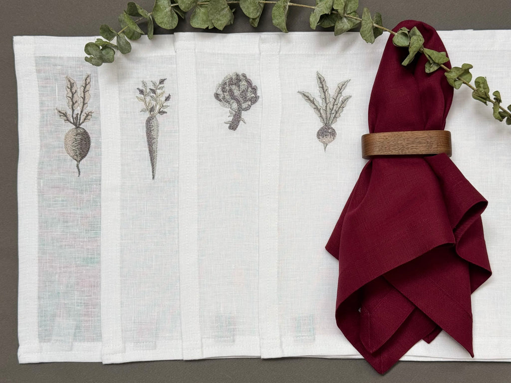 Individuales Mix Verduras Lino Blanco (Set 4 piezas)