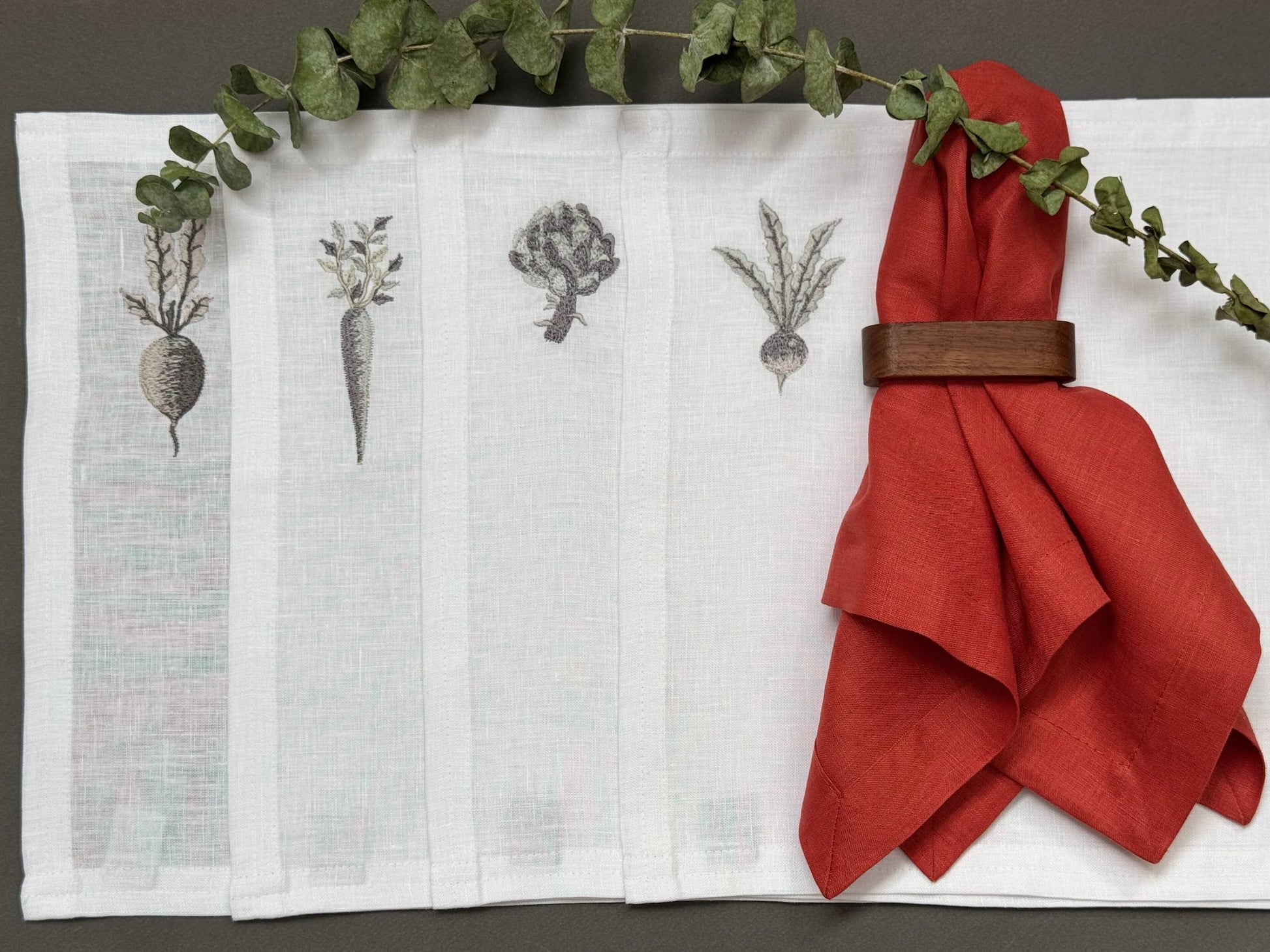 Individuales Mix Verduras Lino Blanco (Set 4 piezas)