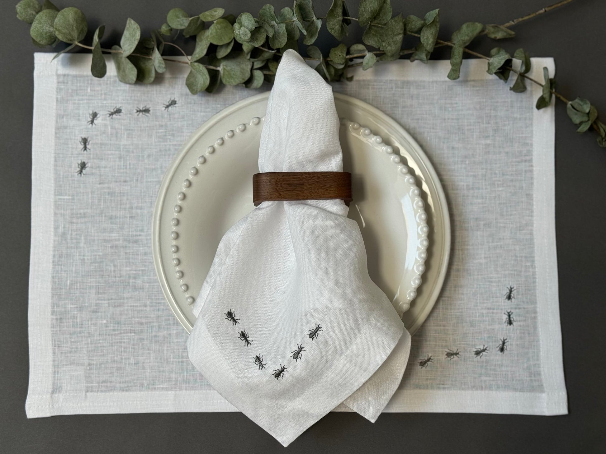 Servilletas Hormigas Lino Blanco (Set 4 piezas)