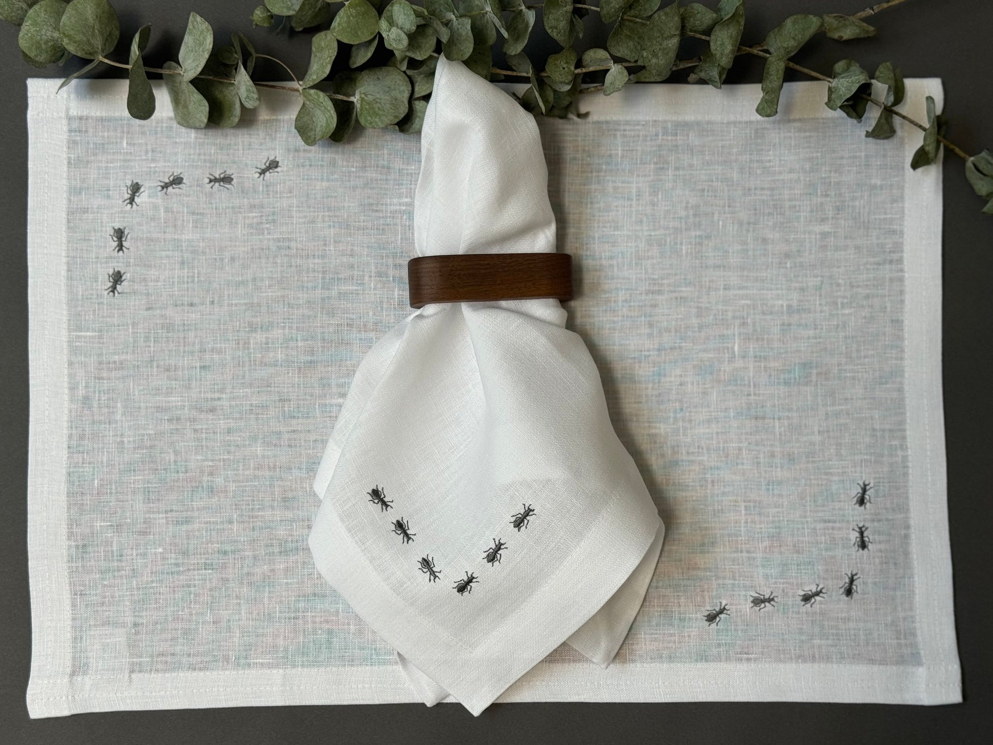 Servilletas Hormigas Lino Blanco (Set 4 piezas)