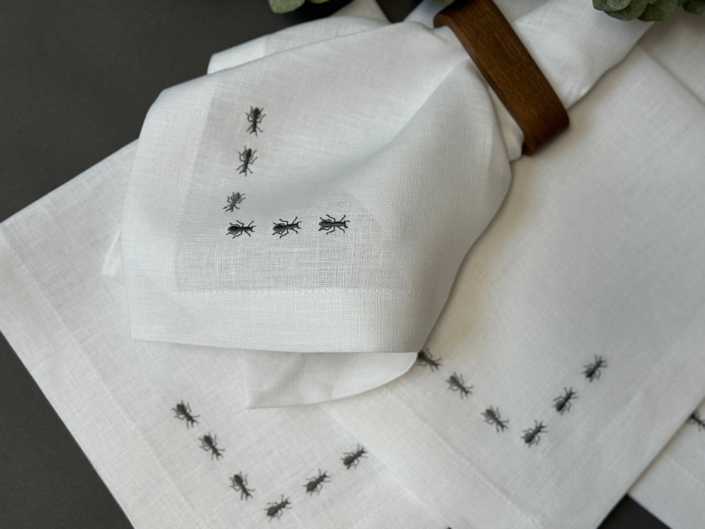 Servilletas Hormigas Lino Blanco (Set 4 piezas)