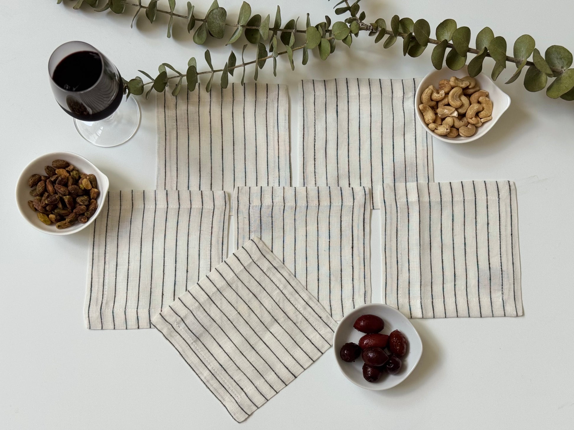 Servilletas Cocktail Rayas Lino Grafito (Set 6 piezas)
