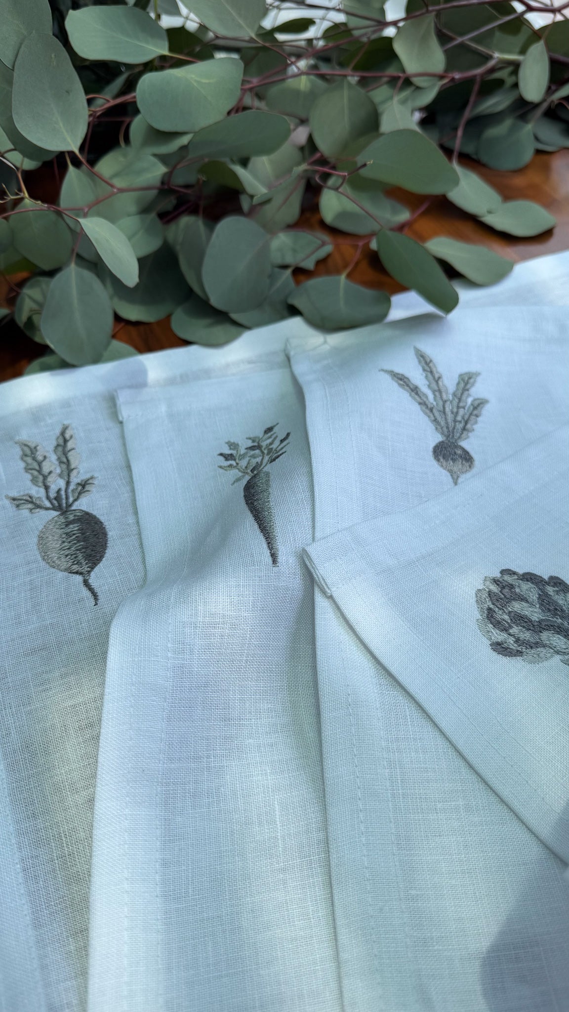 Individuales Mix Verduras Lino Blanco (Set 4 piezas)