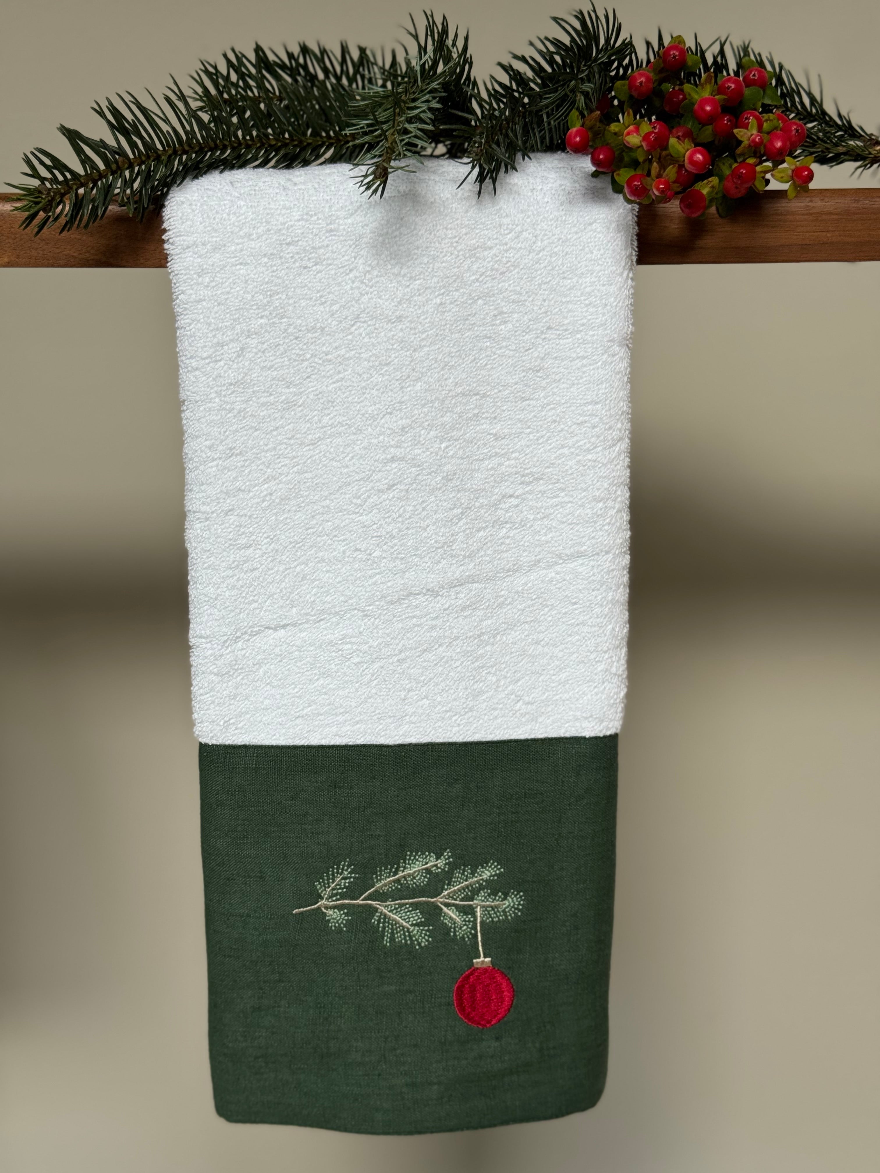 Toalla Navidad Manos Cenefa Lino