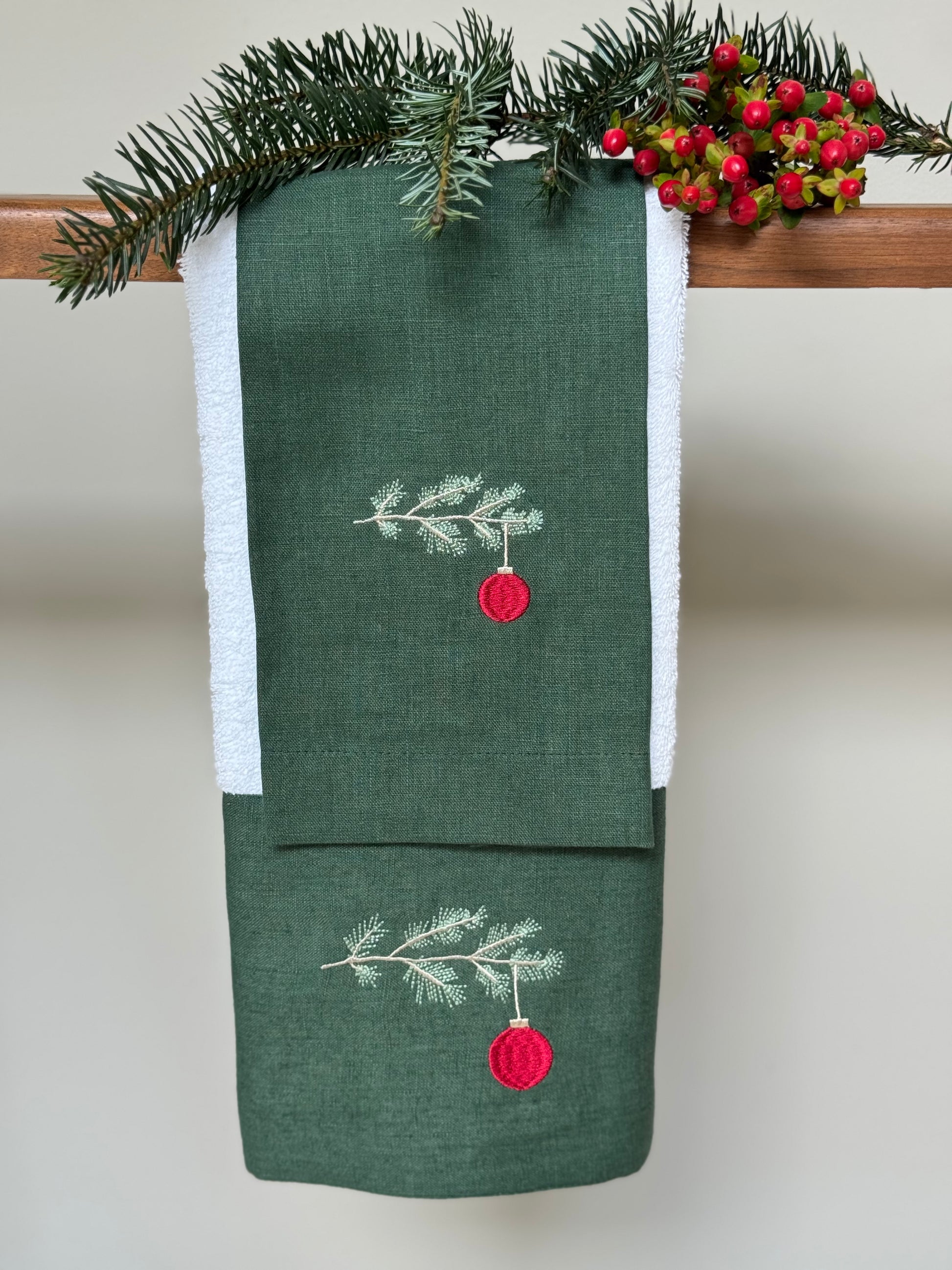 Toalla Navidad Manos Cenefa Lino