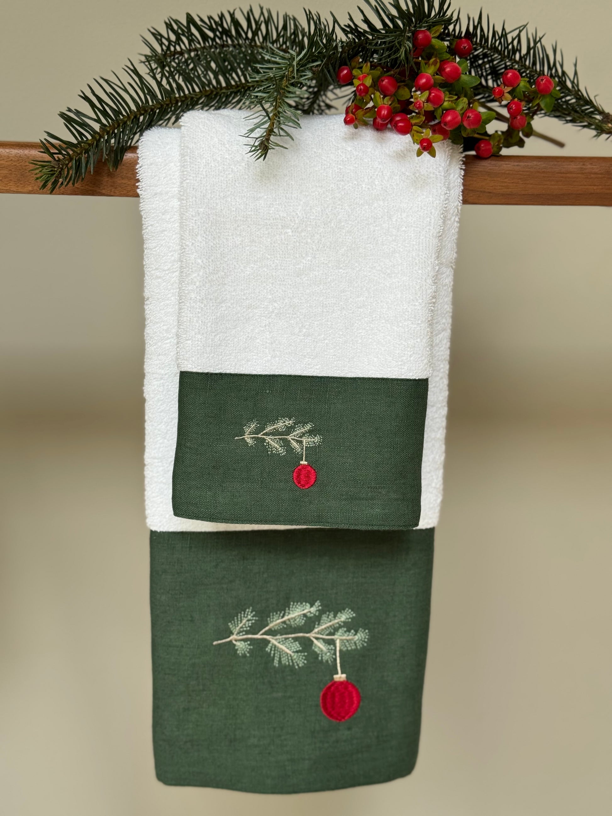 Toallas Navidad Facial Cenefa Lino (Set 4 piezas)