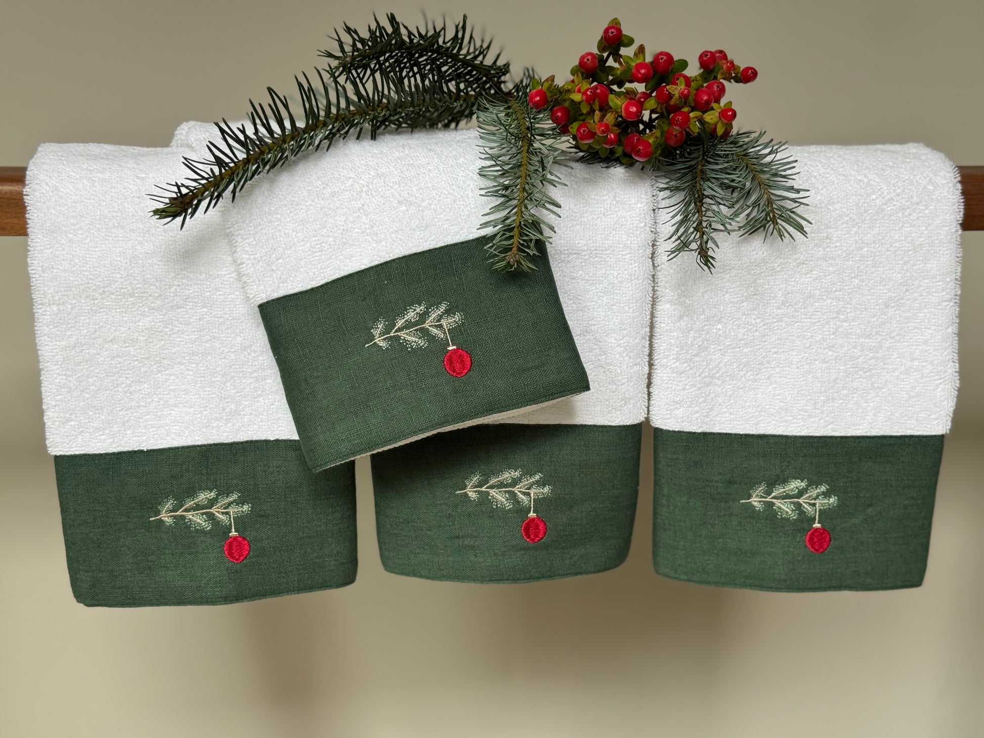 Toallas Navidad Facial Cenefa Lino (Set 4 piezas)