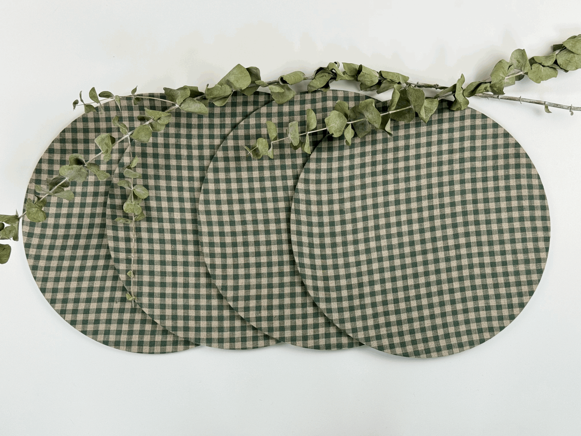 Fundas Plato Base Lino Cuadros Verdes (Set 4 piezas)