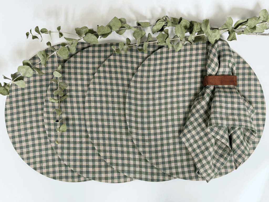 Fundas Plato Base Lino Cuadros Verdes (Set 4 piezas)