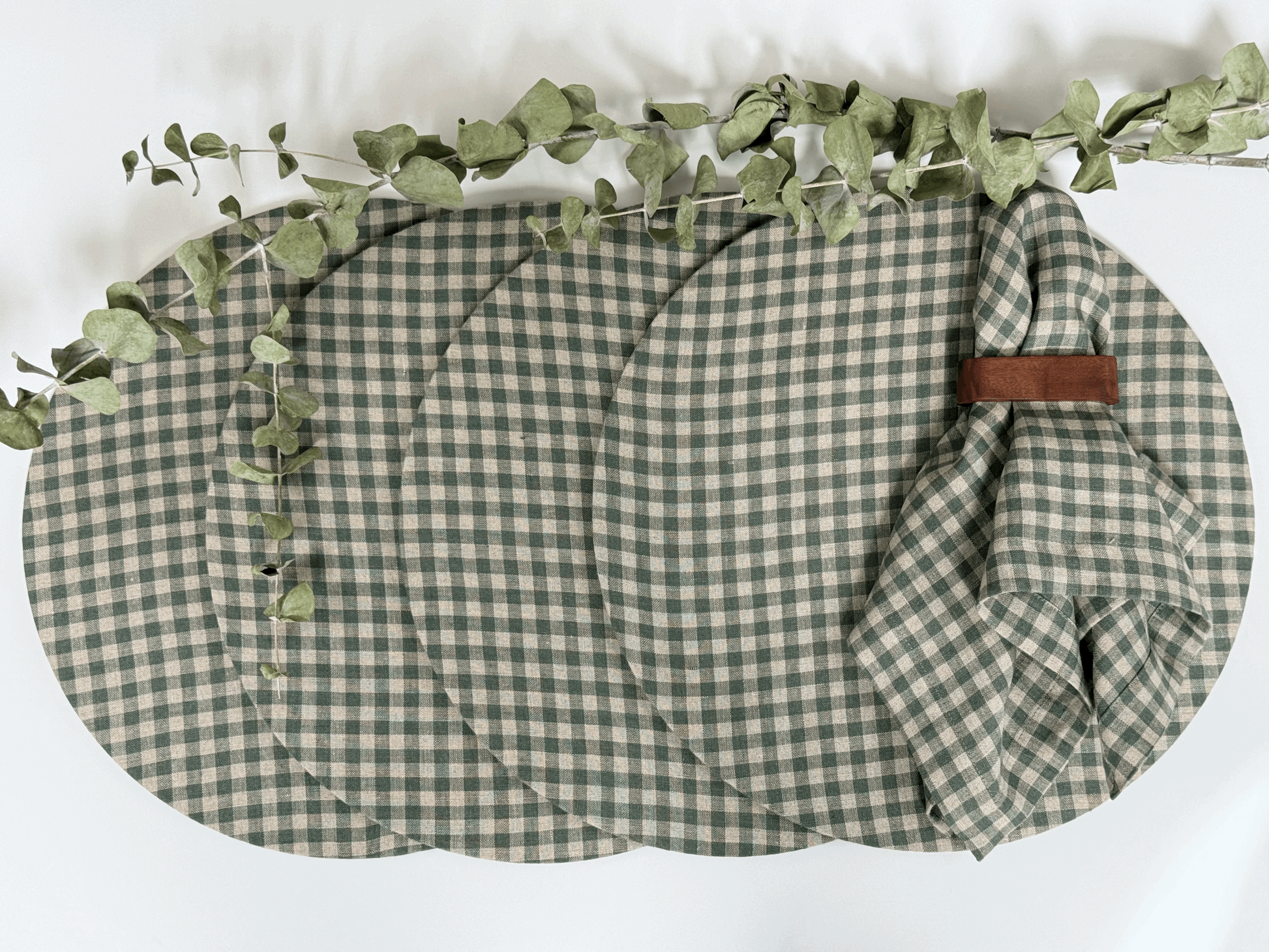 Fundas Plato Base Lino Cuadros Verdes (Set 4 piezas)